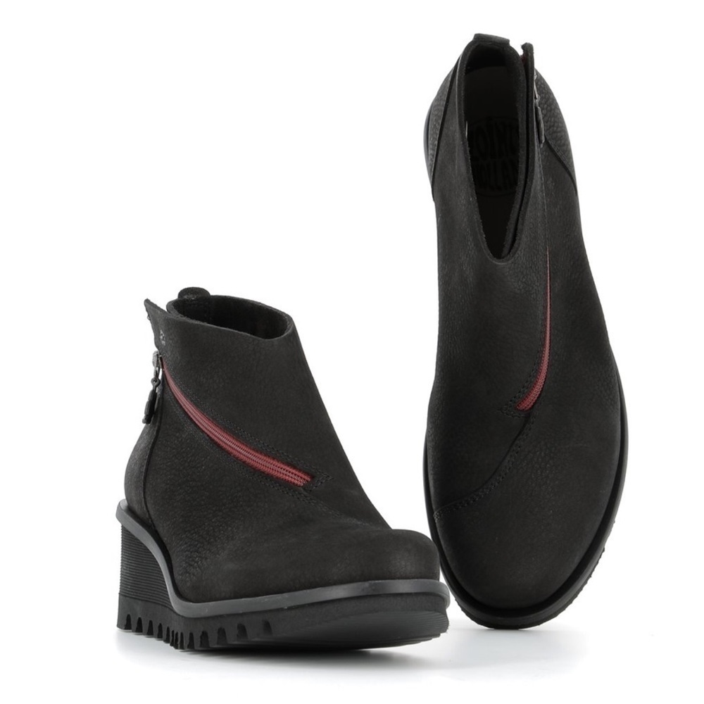 LOINTS OF HOLLANDER Low Wedge Lug Boot Lightning Black Nubuck Leather Re…